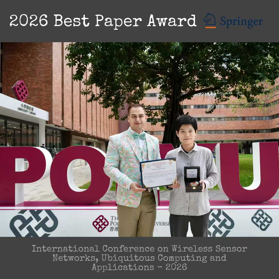 Springer ICWSNUCA 2026 Best Paper Award, with mentee at PolyU